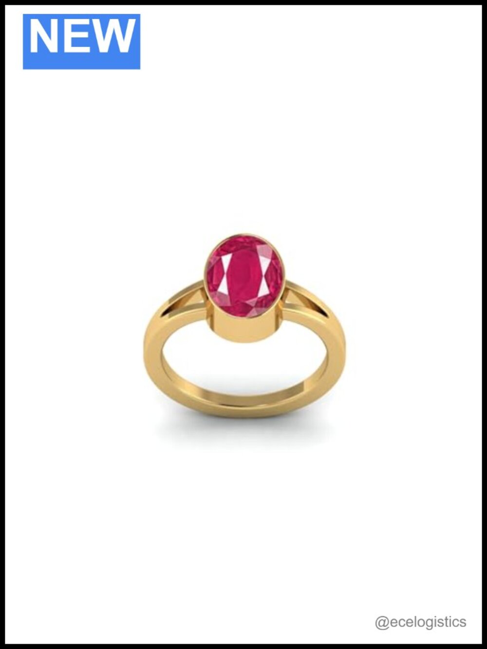 Ruby Manik Solitaire Ring Gold Plated Art Deco
